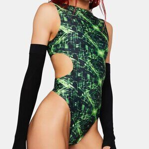 The Lyte Couture Dolls Kill Cyber Grid Cut Out Bodysuit Large